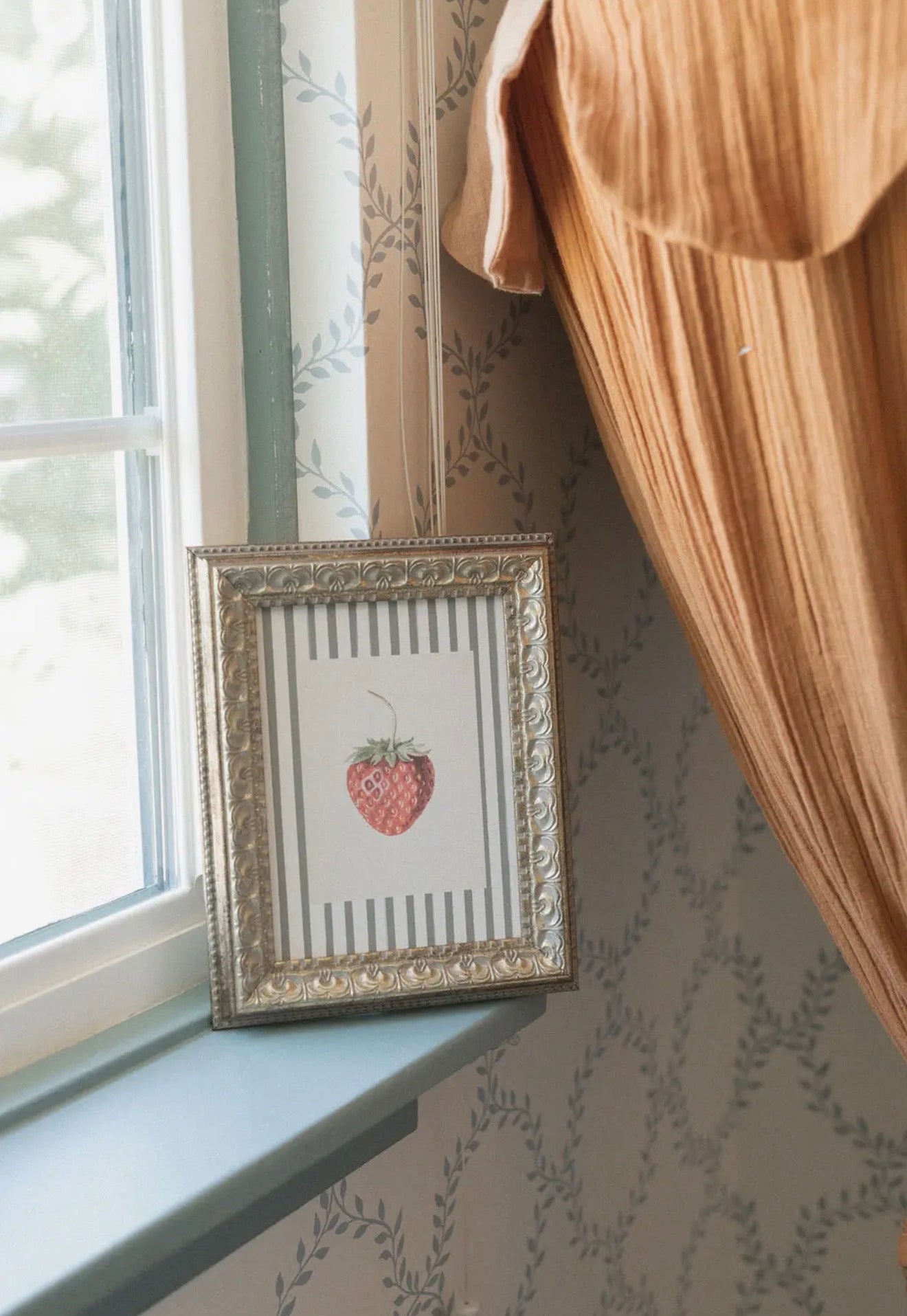 Strawberries On Stripes Framed Art