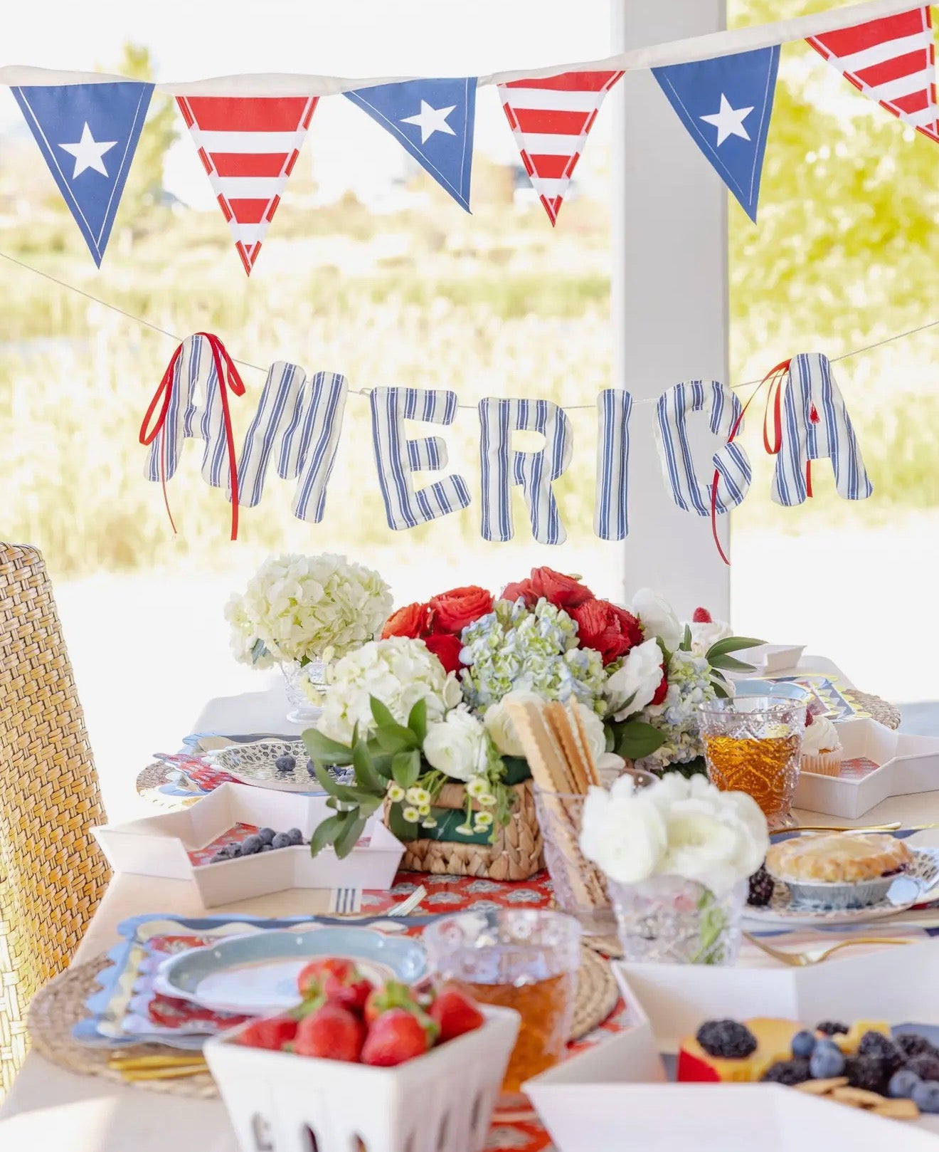 America Ticking Fabric Puffy Banner