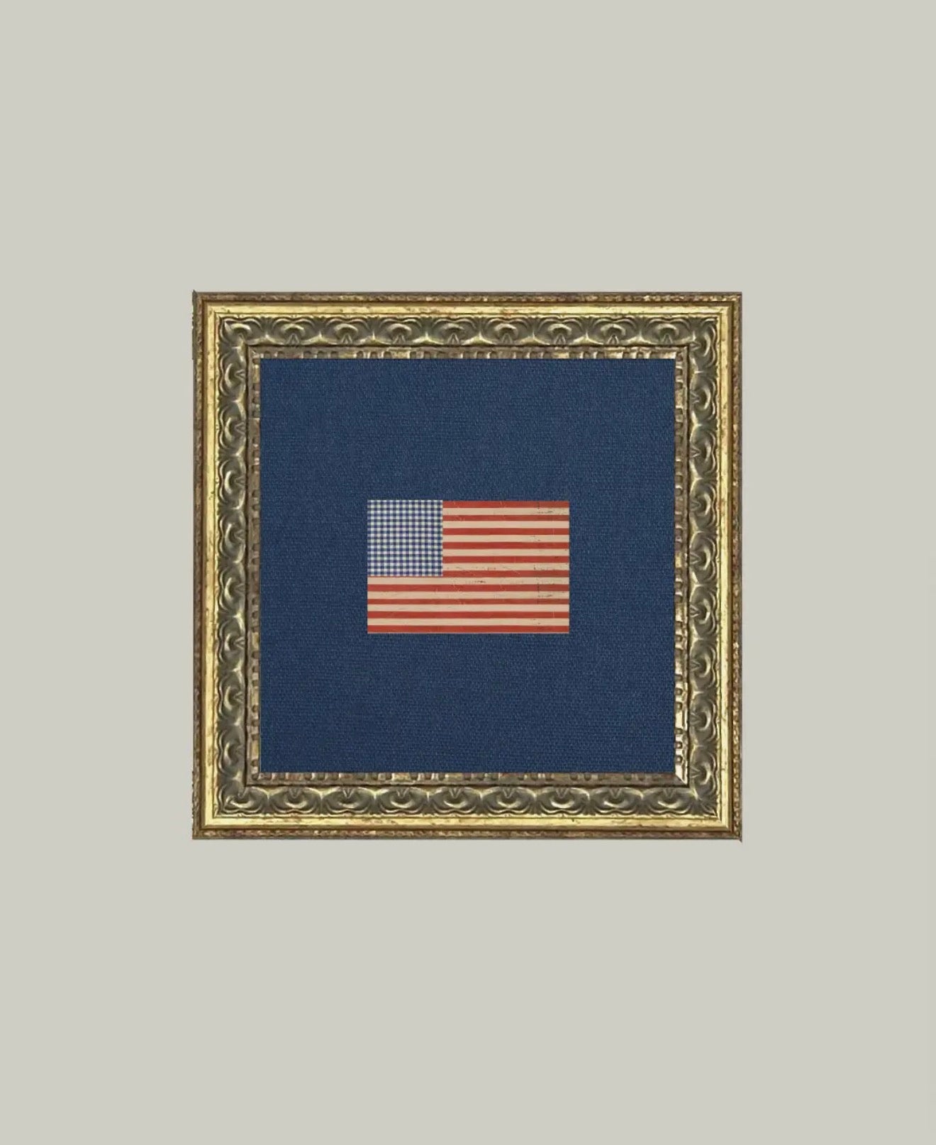 Gingham Flag Framed Antique Art