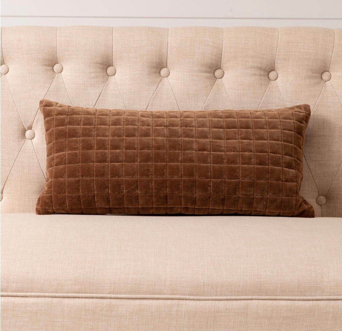 Lumbar Brown, Quilted Velvet