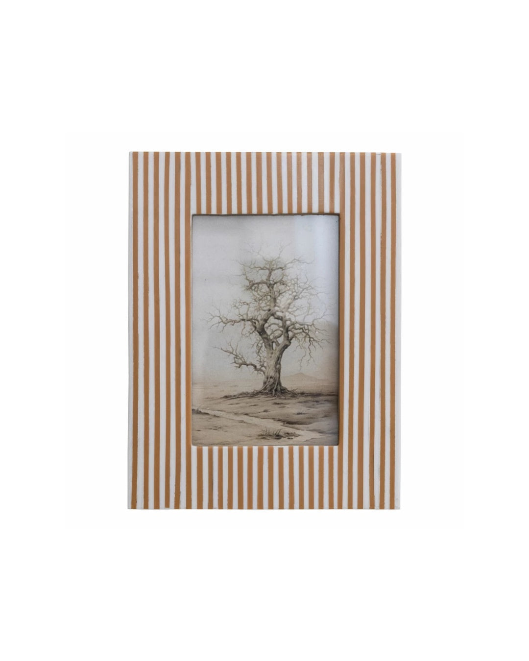 Striped Photo Frame (White/Caramel)