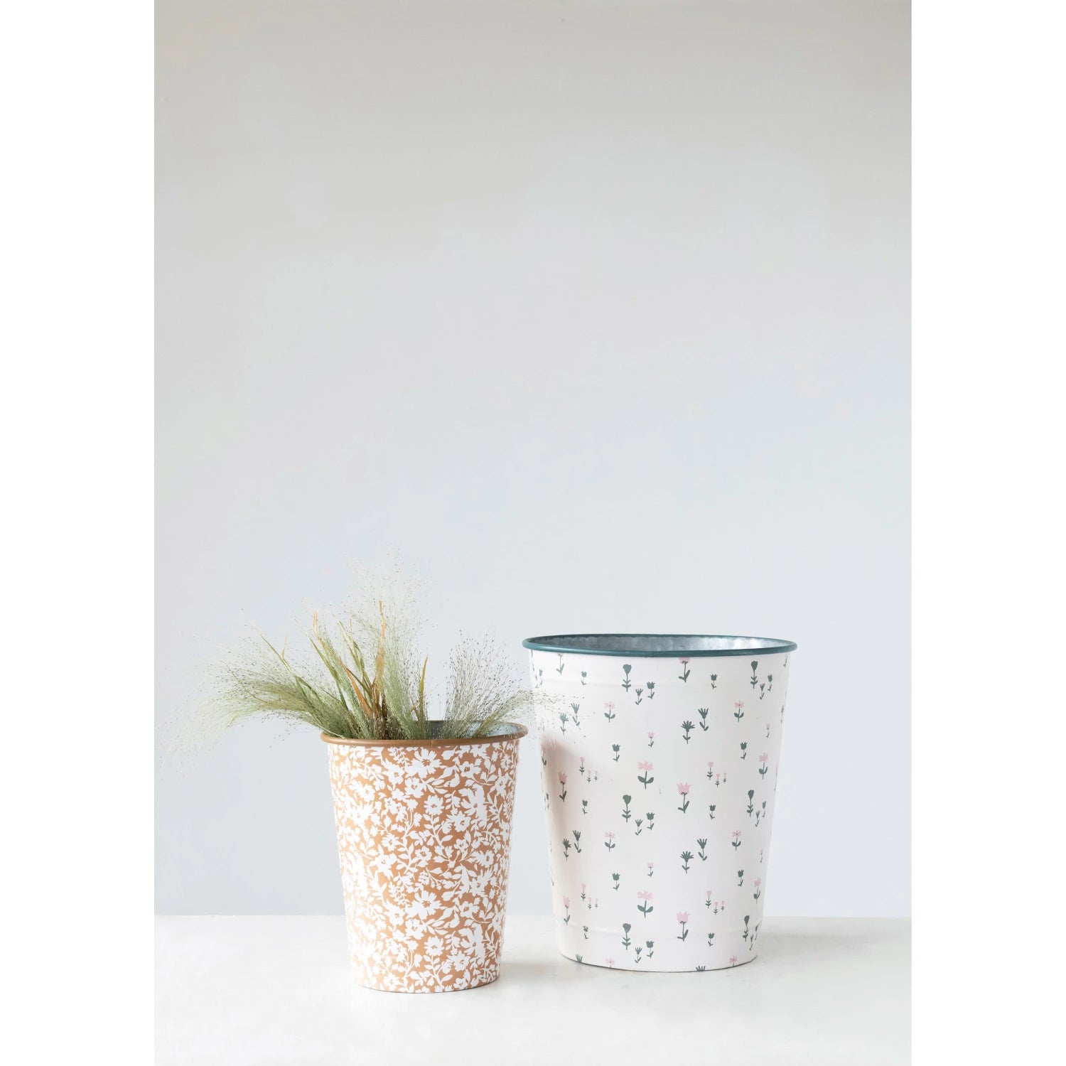 Floral Printed Metal Buckets