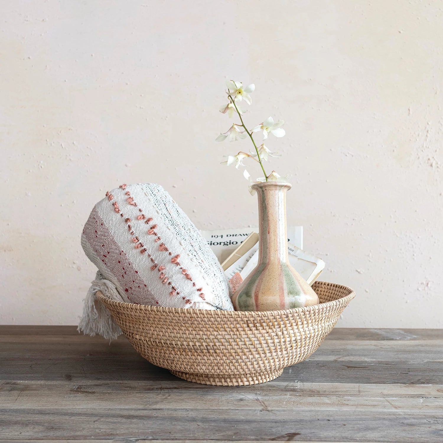 Decorative Hand-Woven Rattan Footed Bowl